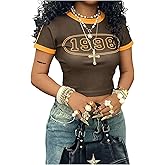 Milumia Women's Number Graphic Crop Top Y2k Short Sleeve Tee Shirt Tops Streetwear