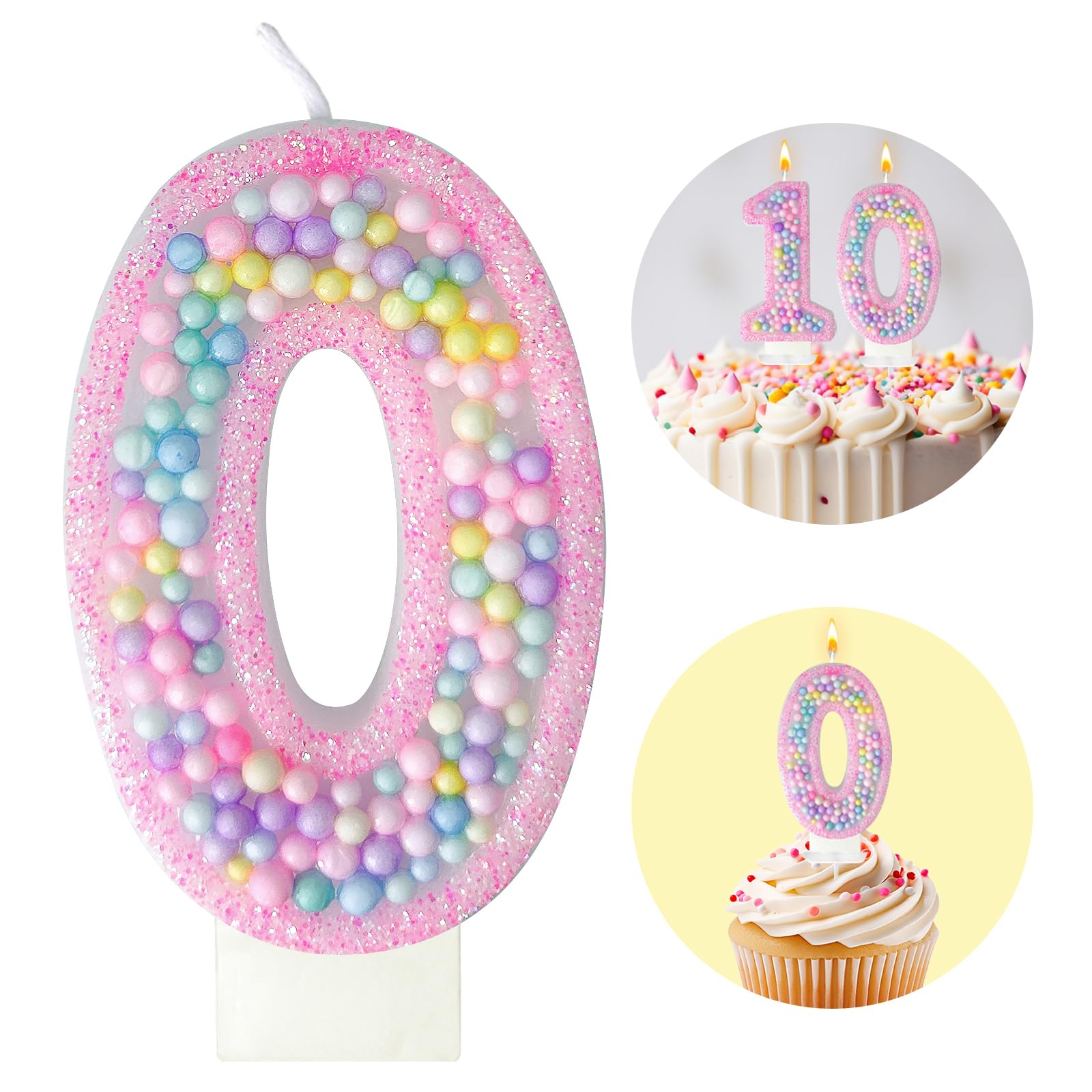 Zlongron Birthday Number Candles, handmade macaron 3D flash Number 0 Candle, suitable for girls and boys' birthdays, weddings, anniversaries, theme party cake decorations