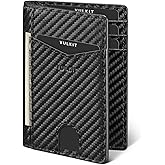 VULKIT Bifold Front Pocket Slim Wallet RFID Blocking Minimalist Thin Leather Credit Card Holder Wallet for Men and Women Carbon Fiber