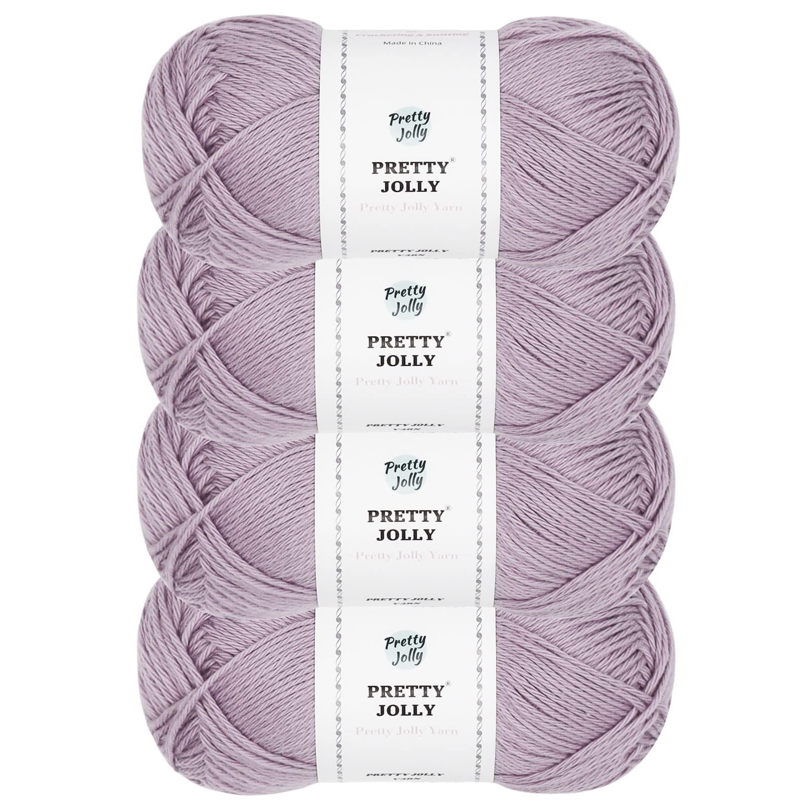 Pretty Jolly 4 Skeins Soft Baby Yarn, 100% Cotton, Crochet & Knitting, 4 Ply, Fingering Weight, Blanket Yarn for DIY Craft Total Length 4×160m/4×50g (Purplish Grey)