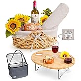 Picnic Basket for 2 with Table and Blanket, Collapsible Cooler Bag Insulated, Picnic Set for Beach Picnic Hamper Picnic Date Essentials for Outdoor Picnic Accessories Bridal Shower Gift