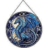 Payutou Celestial Dragon Pattern Suncatcher Stained Glass,Hanging Stained Glass for Windows,20cm/7.87inch Sun Catcher Garden Hangings Ornaments Halloween Fall Christmas Decor for Home