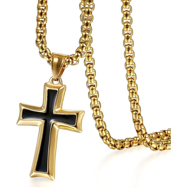 Oidea Men's Stainless Steel Cross Necklace With Lord's Prayer Engraved - Includes Chain (Gold, Black, Blue, Silver) - View #6