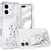 Tikoo Designed for iPhone 16 Case Glitter for Women Girl Clear 3-in-1 Heavy Duty Protective Phone Cover with Floating Liquid Quicksand Bling Sparkly Cute Case for iPhone 16 6.1”