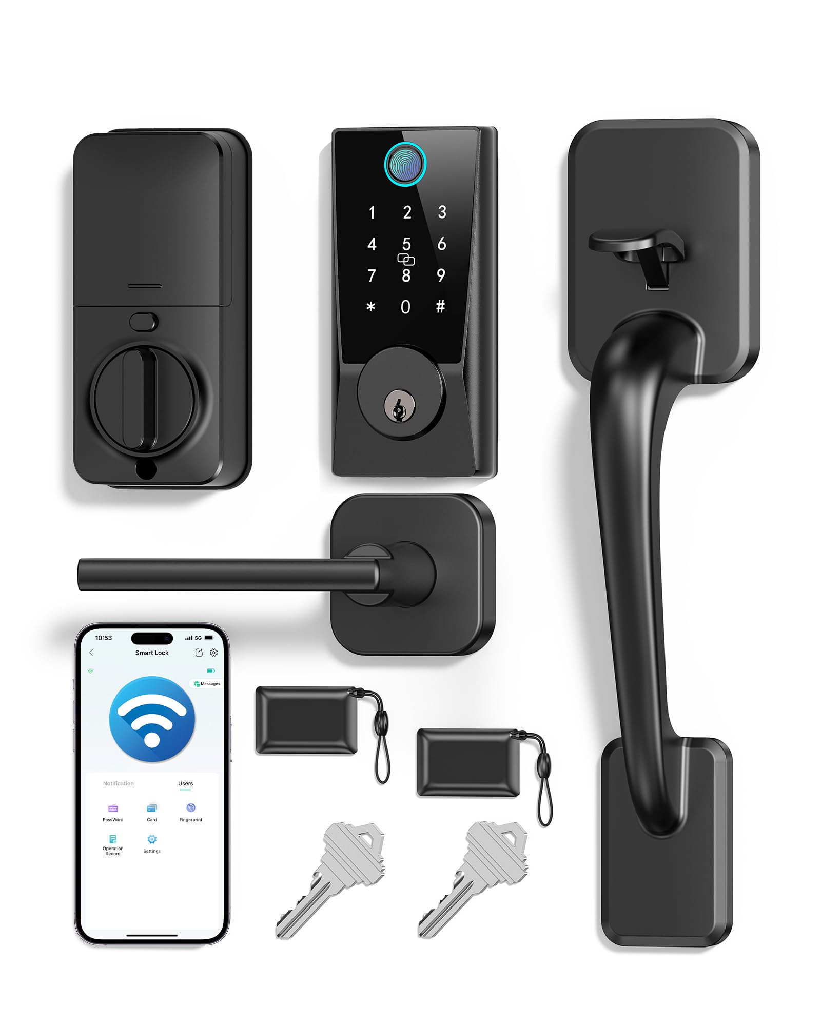 Photo 1 of Anyfirm WiFi Smart Lock with Handleset, Built-in WiFi Door Lock, Keyless Entry Deadbolt for Front Door, Fingerprint, App & Remote Control, Compatible with Alexa & Google Assistant, Auto Locking