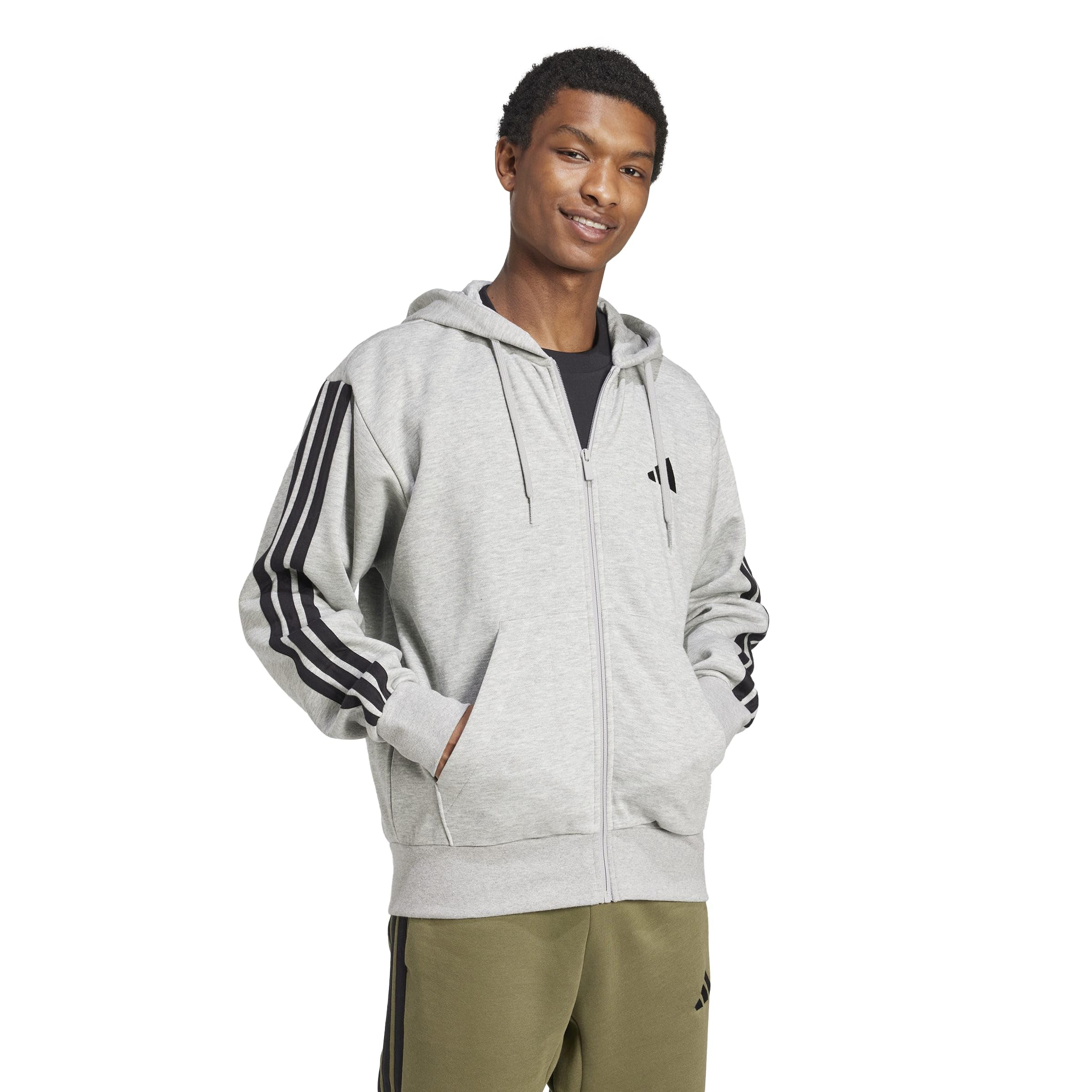 adidas Herren Essential Three Stripes Fleece Zipper Hoodie Sweatshirt, medium Grey Heather/Black, XL 2