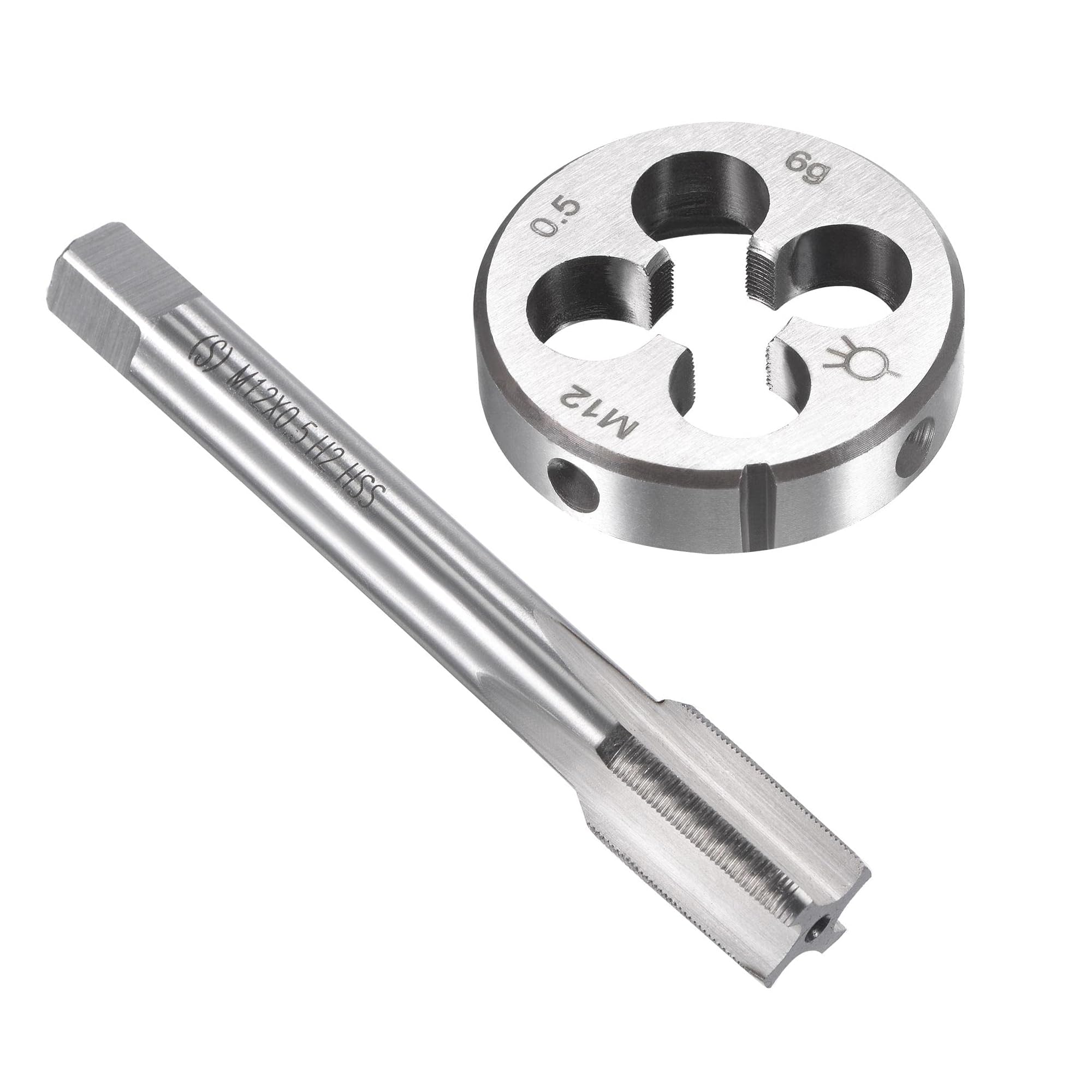 Unifizz M12 x 0.5mm Metric Tap and Die Set, Machine Thread Screw Tap with Round Threading Die, Tap & Die Kit for Nut Screw Bolt Thread Repair