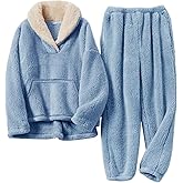 Kissonic Women's Fluffy Pajama Set Fleece Pullover Pants Fuzzy Lounge Set Cozy Winter Pj Sleepwear with Pockets