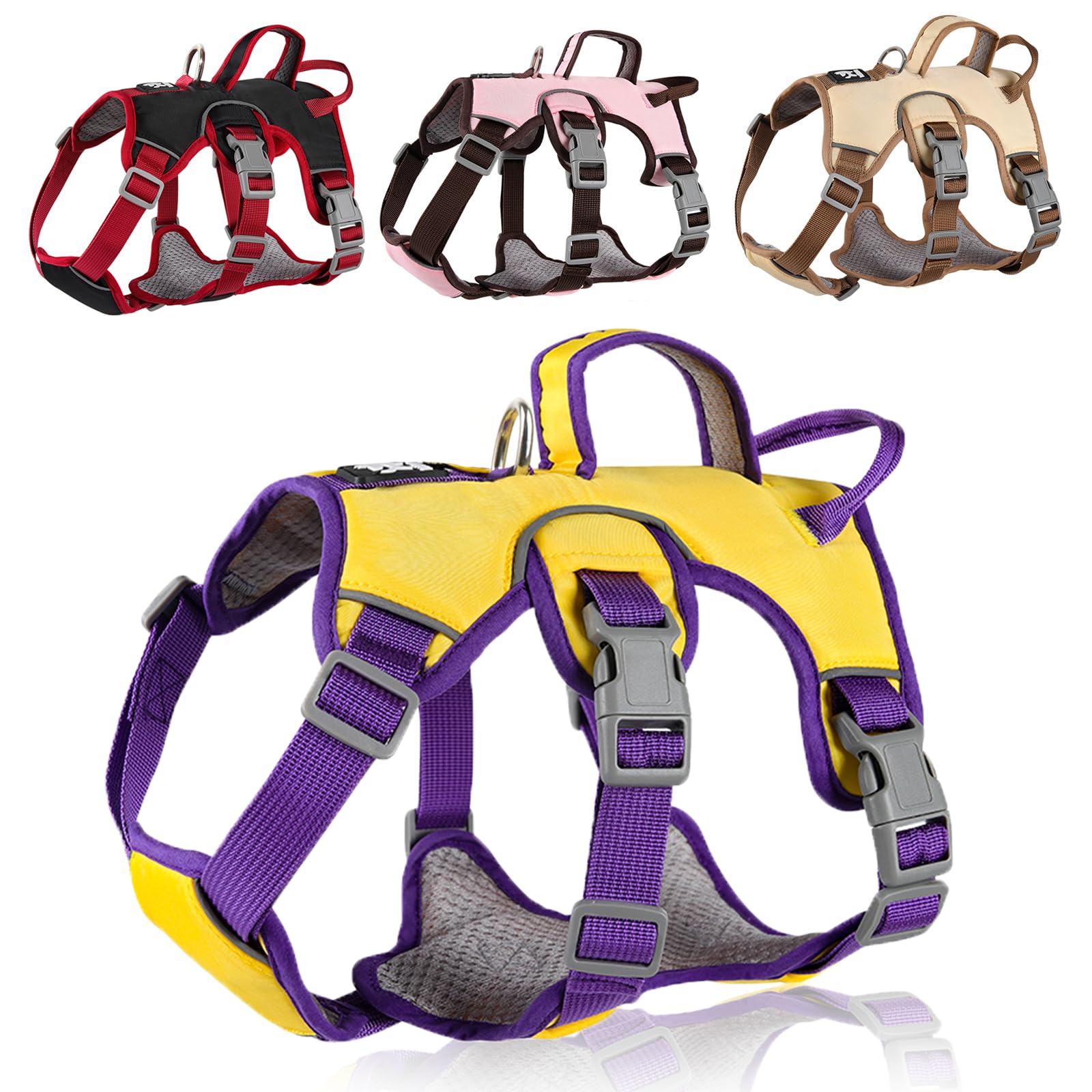 LiebeDD French Bulldog Harnesses, Anti Pull Dog Harness for Large Medium Small Dog Puppy, Assistance Service Dog Harness Front Clip Dog Harness With handle, Yellow, L