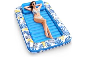 ZOOI Inflatable Pool Floats Adult Size, Tanning Pool Suntan Tub, Pool Accessories Blow Up Pool Raft Tanning Bed, Floats for Swimming Pool Lounger with Pillow, Large Pool Floats for Adults