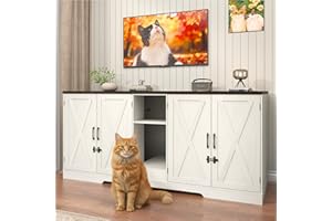 JITEENTAROU 76 Inch Large Cat Litter Box Enclosure for 2 Cats W/Power Outlets,Double Wooden Pet Washroom Furniture W/Locks,Dog Proof Litter Box,Indoor Cats House,Hidden Cat Litter Box for Living Room,Bedroom