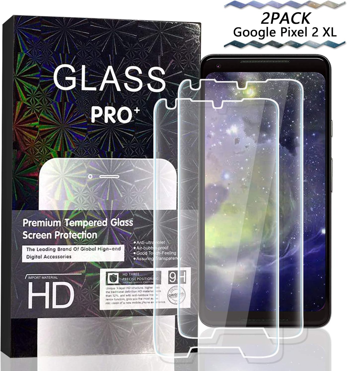 JKPNK Google Pixel 2XL Screen Protector [2 Pack], Tempered Glass Screen Protector[Anti-Glare] Full Coverage HD Anti-Scratch [Bubble-Free] Screen Protector Compatible with Google Pixel 2XL