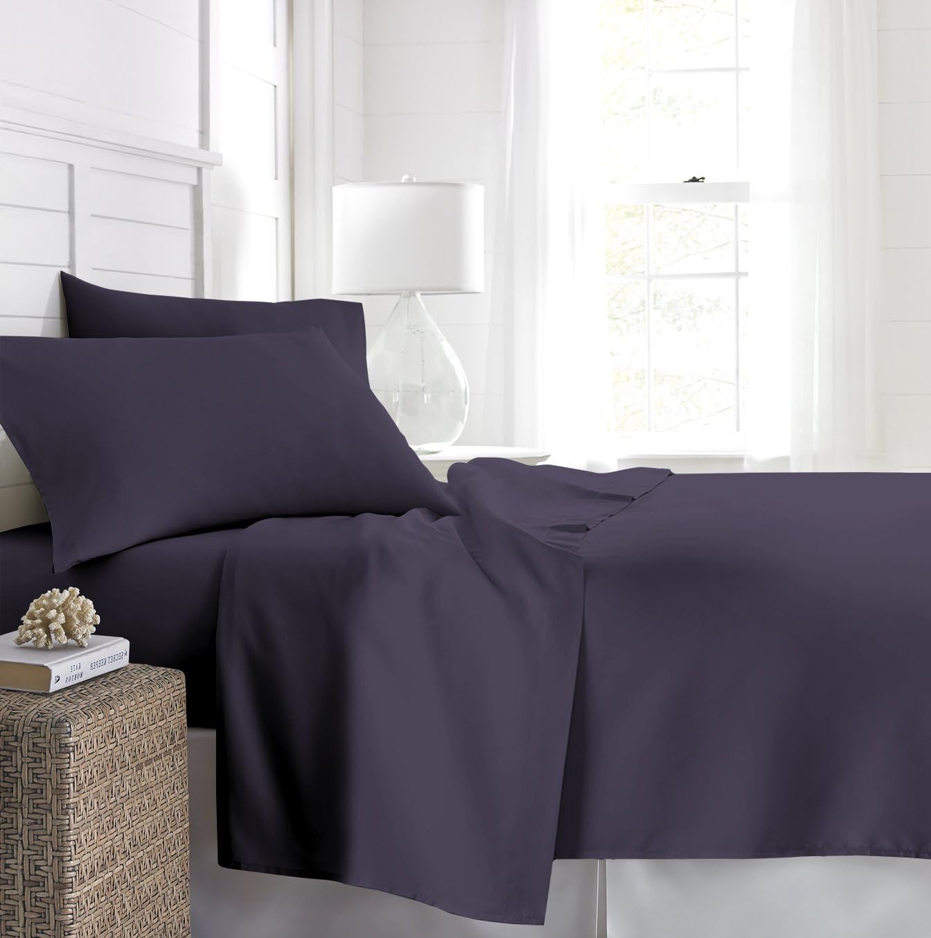Beckham Hotel Collection 1500 Series Luxury Soft Brushed Microfiber Bed Sheet Set Deep Pocket - King - Eggplant