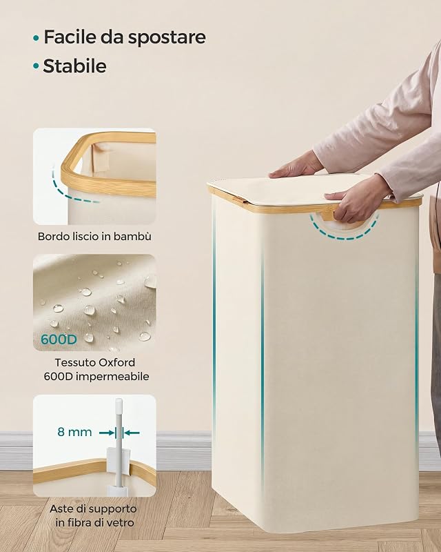 Cesto Portabiancheria con Coperchio, 150 L, Sacco Rimovibile