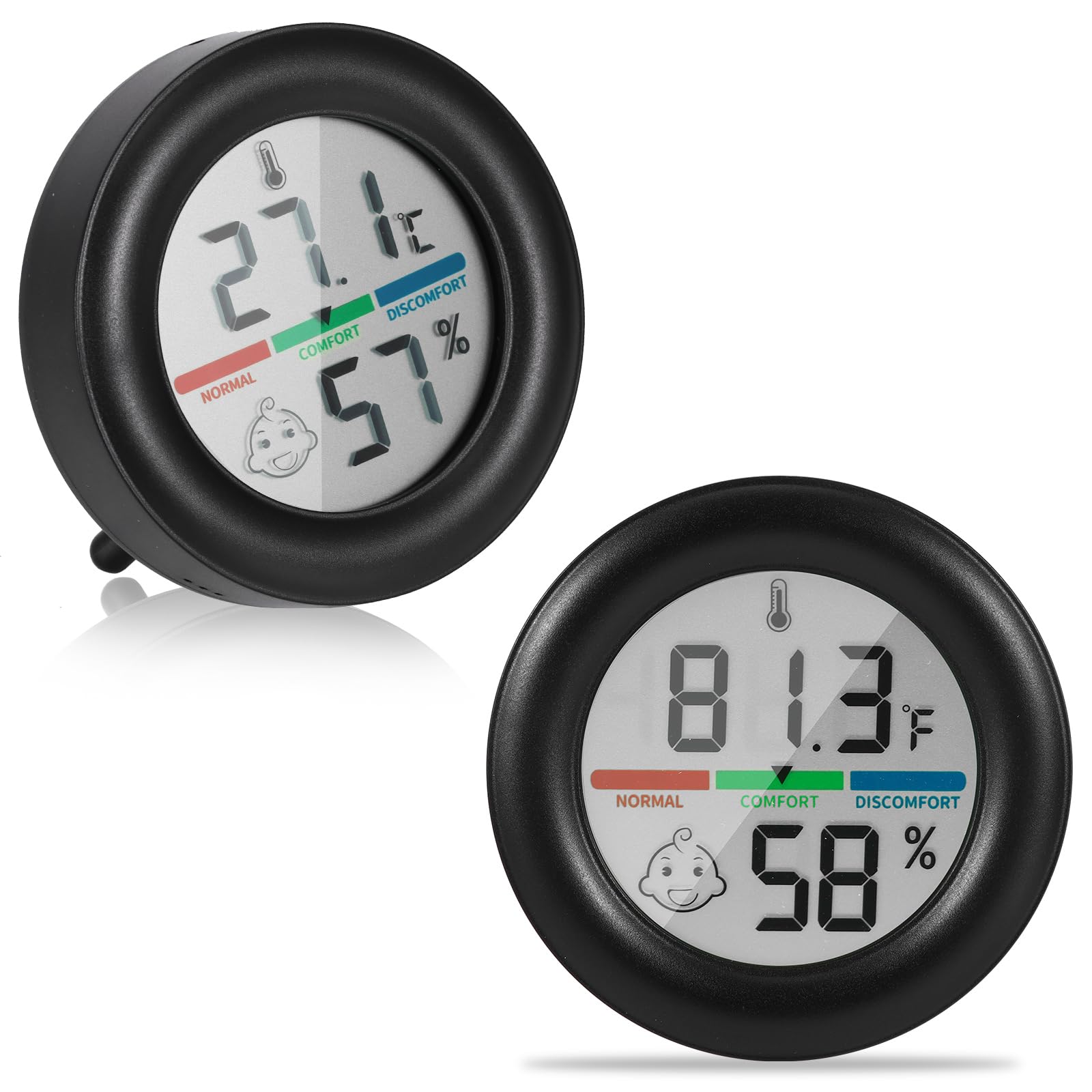 ALLOMN Room Thermometer, 2Pack Indoor Thermometer Hygrometer Mini Digital Temperature Humidity Meter Gauge Monitor LCD Display Celsius for Home Greenhouse Baby Office Garden Cellar (Black)