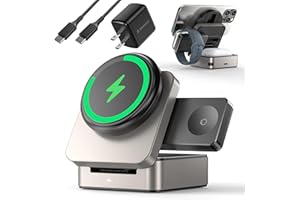 ZEEHOO 3-in-1 Foldable Magnetic Wireless Charging Station, Qi2 Certified 15W Travel Charger Stand Dock for iPhone 17/16/15/14