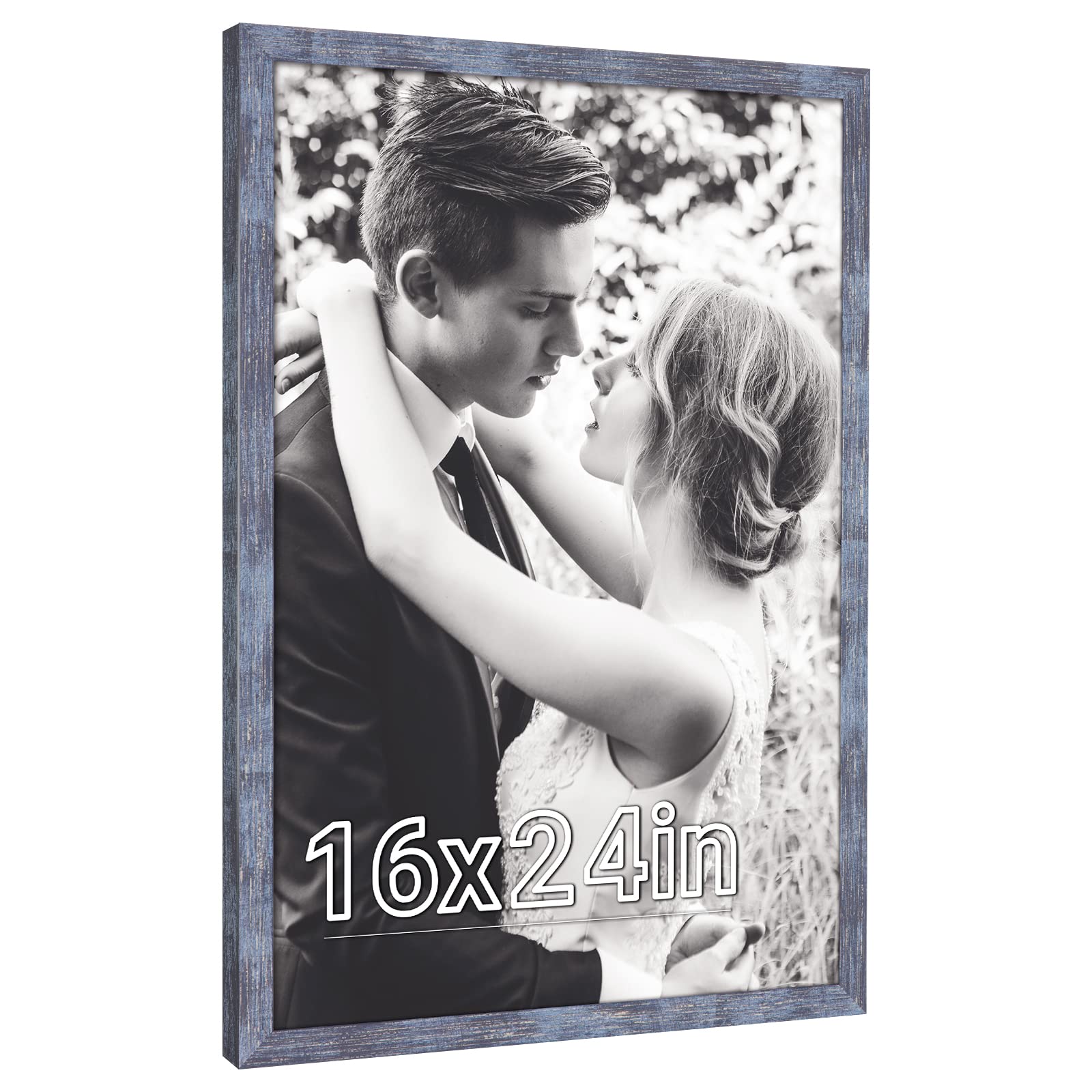 Photo 1 of 16x24 Frame Natural Blue, Rustic 24x16in Picture Frame, Distressed Navy Blue 40x60cm Photo Frame, Large 16 by 24 Canvas Painting Poster Frame, Anniversary/Birthday/Wedding/Thank you/Christmas Gift