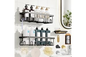 Veken Large Capacity Shower Caddy 3-Pack, No Drilling Adhesive Rack with Soap Holder, Rustproof & Waterproof Shelves, Bathroo