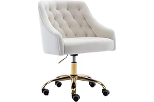 ZOBIDO Comfy Home Office Task Chair with Wheels, Cute Modern Upholstered Velvet Seashell Back Adjustable Swivel Vanity Desk Chair, for Women, for Kids, for Girls, Living Room, Bedroom, (White)