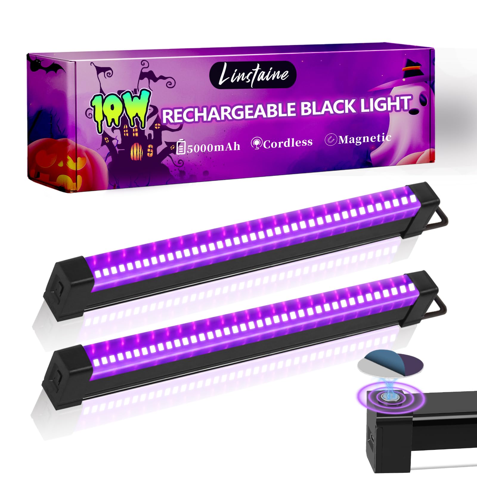 Photo 1 of 2 Pack Rechargeable Black Light Bar, 5000mAh Large Capacity Battery Powered Black Lights for Glow Party, Portable Blacklight Party Supplies for Uranium Glass, Fluorescent Poster, Bedroom, Halloween