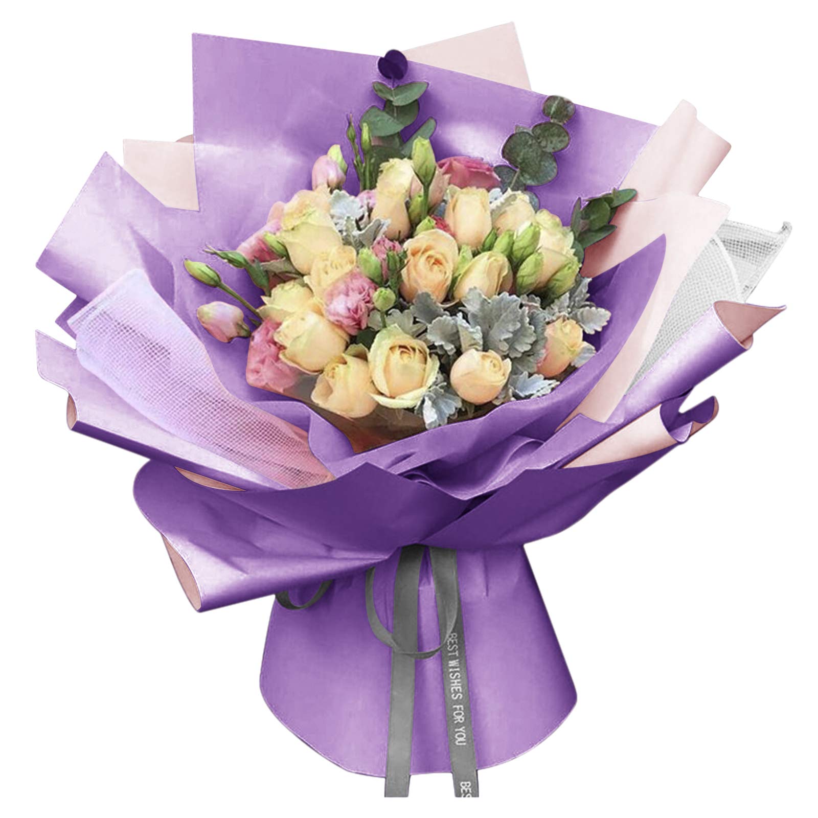 20 Sheets Bouquet Wrapping Paper Tissue Elegant Waterproof Dual-Sided Fresh Flower Gift Wrapping Paper 58x58cm DIY Valentine's Birthday Gift Wedding Decor (Purple/Pink)