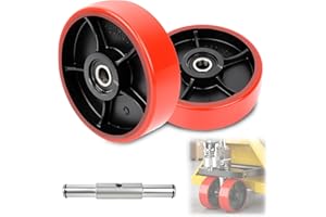 Noliven A Pair of Pallet Jack Wheels, Steering Wheels 7"x 2"(180 × 50 mm), 20mm ID Bearings, Poly Tread with Axle – For Palle