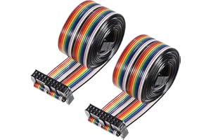 uxcell 2Pcs Flat Ribbon Cable 2.54mm Pitch 20 Pin Type-C Rainbow IDC Flat Ribbon Wire Connector 118cm Length Wires