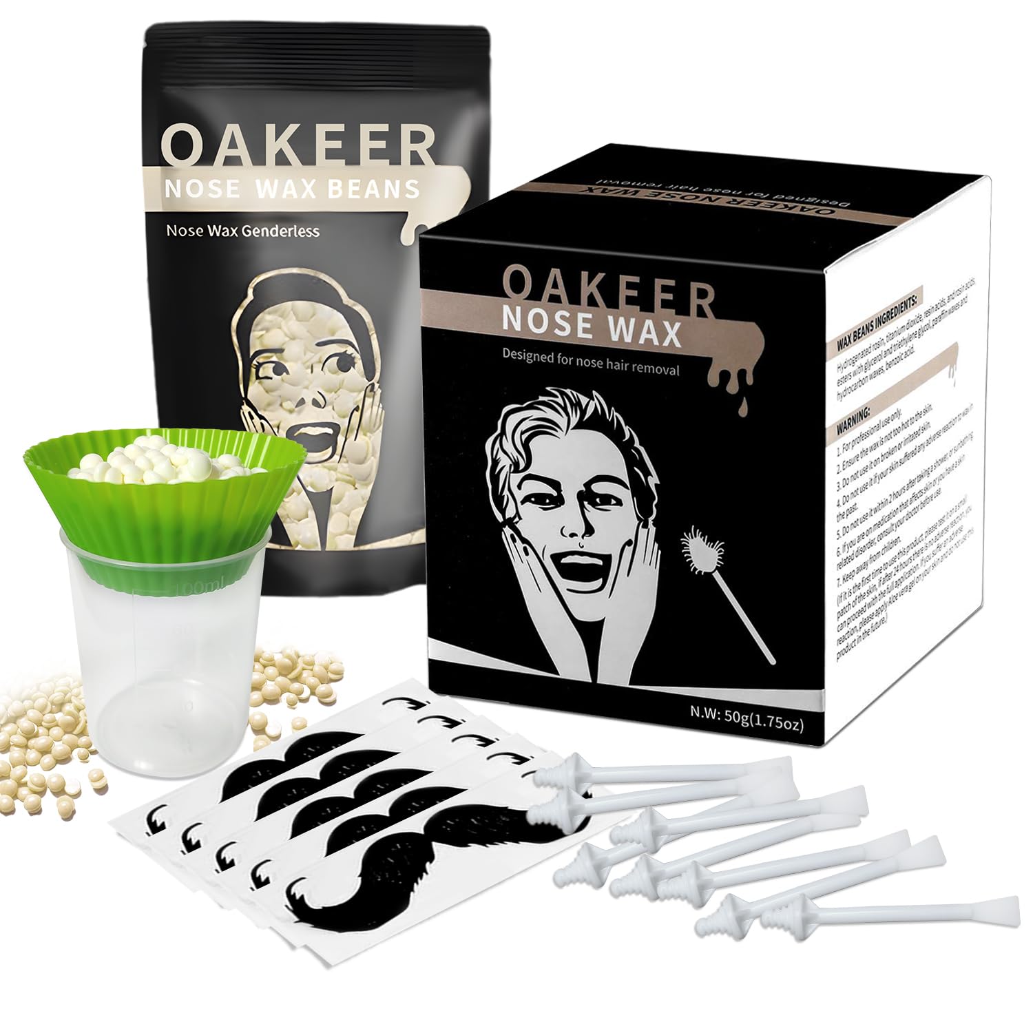 Photo 1 of Oakeer Nose Hair Remover Kit with 30 Wax Sticks for Men and Women - 100g Nose Wax for At-Home Hair Removal