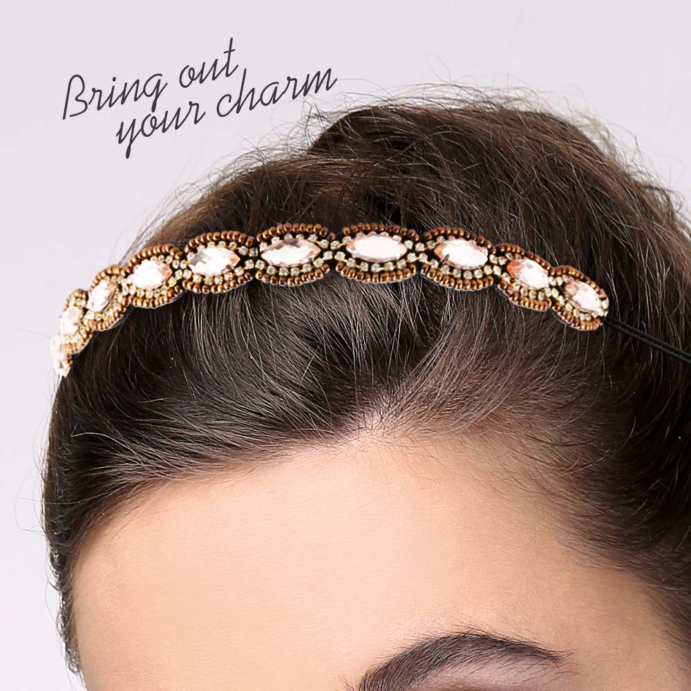 Teenitor Rhinestone Beaded Elastic Headband, Fashionable Handmade Crystal Beaded Elastic hairbands Lady Women Girls Hair Jewelry Accessories, 20-26.8" Fits for Most, 5 Pieces : Beauty
