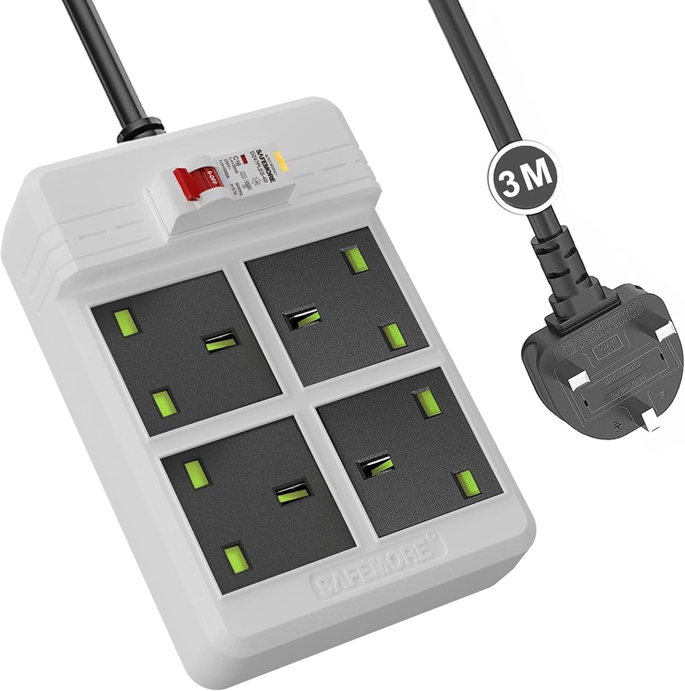 Grehge SAFEMORE RCD Extension Lead 30mA Circuit Breaker White 2 Way