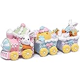 Hodao 9.25" Easter Day Bunny Train Decoration Spring Family Warmth Figurines Spring Bunny Decor Handmade Gingerbread Train Figurines for Home Decor Gifts - Easter Day Party (Multicolor)