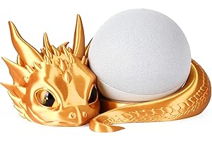 GUWEWU Dragon Stand for Echo Dot 4th/5th Gen, 3D Printed Smart Speaker Holder and Exquisite Desktop Decoration (Gold)