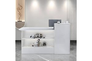 Nuipesn Modern Reception Desk Front Counter Desk with Transaction Counter & Storage Lockable Drawer Front Desk with Private Panels & LED Light for Office (White-Right,47.24" L*19.7" W*39.4" H)