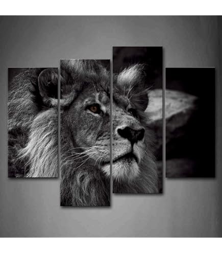 Tableau Impression Giclée Yeux De Loup Vigilant 5 Pièces - Décoration Murale Contemporaine Frameless 100x50cm