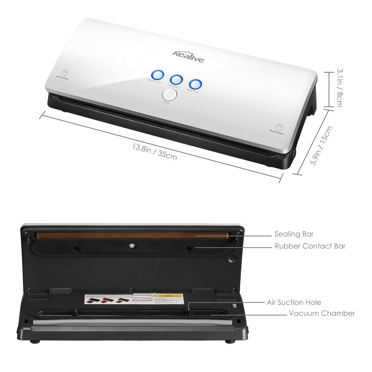 Kealive Vakuumierer - Vakuumiergerät, Lebensmittel bleiben bis zu 8x länger frisch - natürliche Aufbewahrung ohne Konservierungsstoffe, 30cm lange Schweißnaht, einfach zu bedienen, automatische Konser