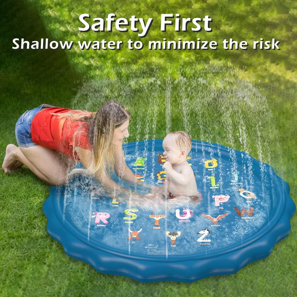 Jasonwell Sprinkler for Kids Toddlers Splash Pad Play Mat 60" Inflatable Baby Wading Pool Fun Summer Outdoor Water Toys for Children Boys Girls Sprinkler Pool for Alphabet Learning Age 2 3 4 5 6 7 8: Toys & Games