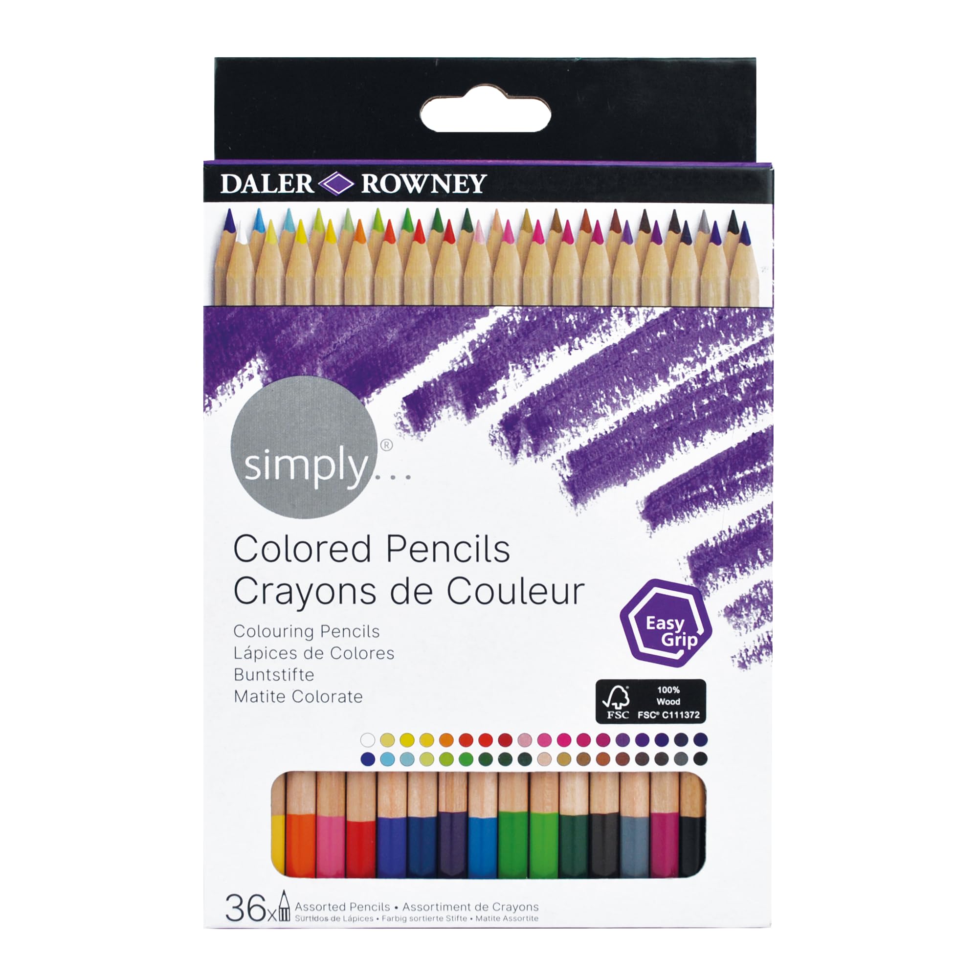 Daler-Rowney Simply Hex Colouring Pencil Set, 36 Assorted Colours, For Entry-Level Artists & Hobbyists — image 1