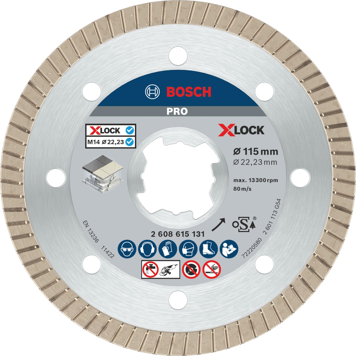 Bosch 1x PRO Ceramic Extra Clean Turbo Diamond Cutting Disc for X-Lock and Small Angle Grinders (for Marble, Hard tiles, Ø 115 mm, Professional Accessory Small Angle Grinder)