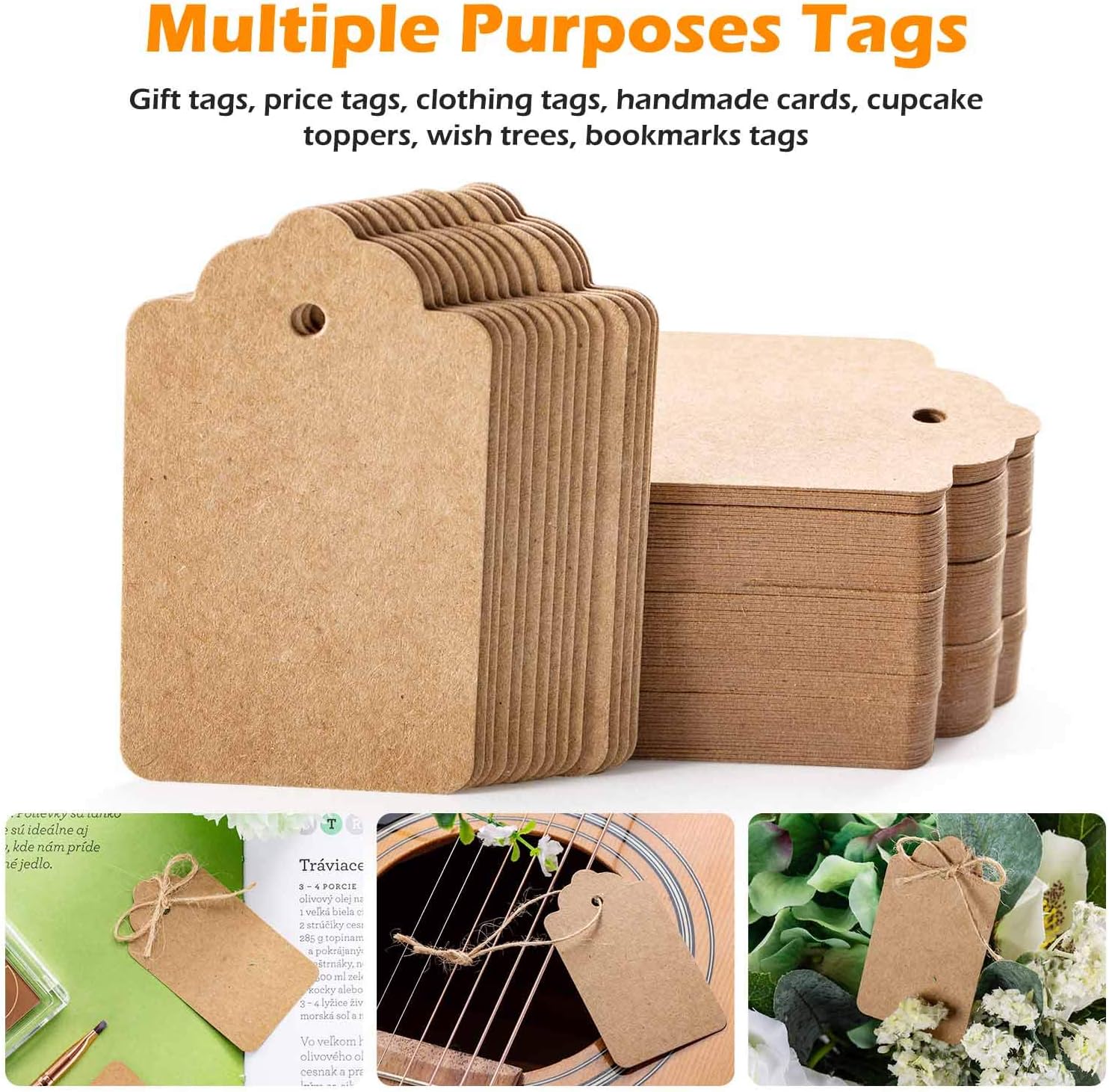 Primbeeks 200pcs Premium Gift Tags, Double-Sided Available Kraft Paper Price Tags with 200 Root Natural Jute Twine, Craft Tags Labels Treats Tags for Wedding Christmas Day Thanksgiving : Office Products