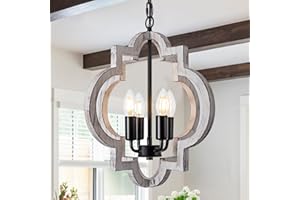 lighceac 4-Light 15" Farmhouse Orb Chandelier Rustic Handmade Distressed White Wood Hanging Ceiling Pendant Light Fixture Wood Lantern Chandeliers for Dining Room Kitchen Bedroom Foyer Hallway