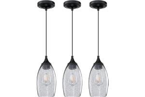 DORAIMI LIGHTING 3 Pack 1 Light Indoor Mini Hanging Kitchen Island Pendant Lamps Black Finish Handcrafted Art Black Seeded Glass Chandelier Shade Bar Dining Room Kitchen Island Over Sink