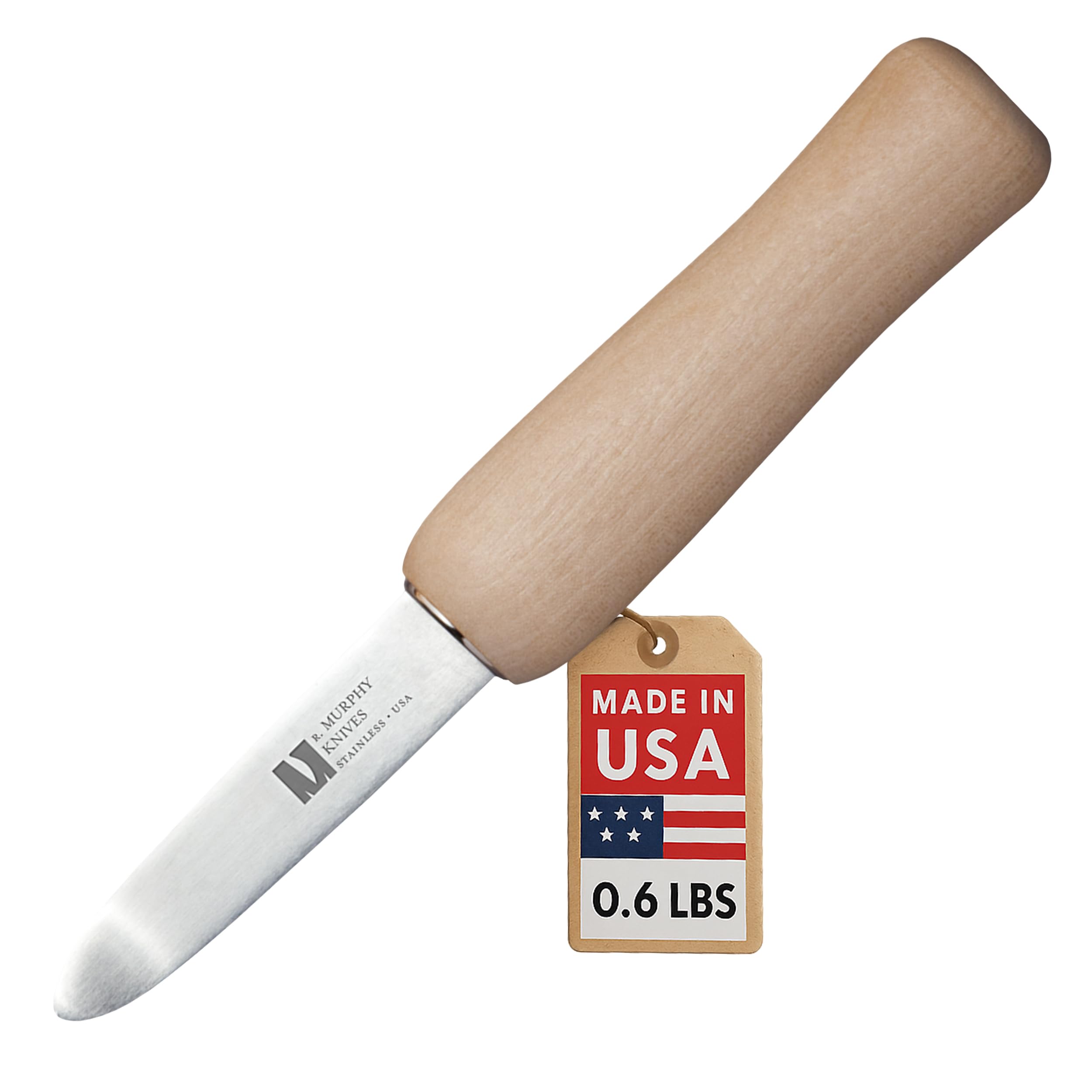 Photo 1 of R Murphy/Ramelson New Haven Oyster Shucking Knife, Shucker Tool Opener, Curved Bent Tip, Wood Handle, Stainless Steel Blade, Made in USA, Wood Handle, 1 Pack