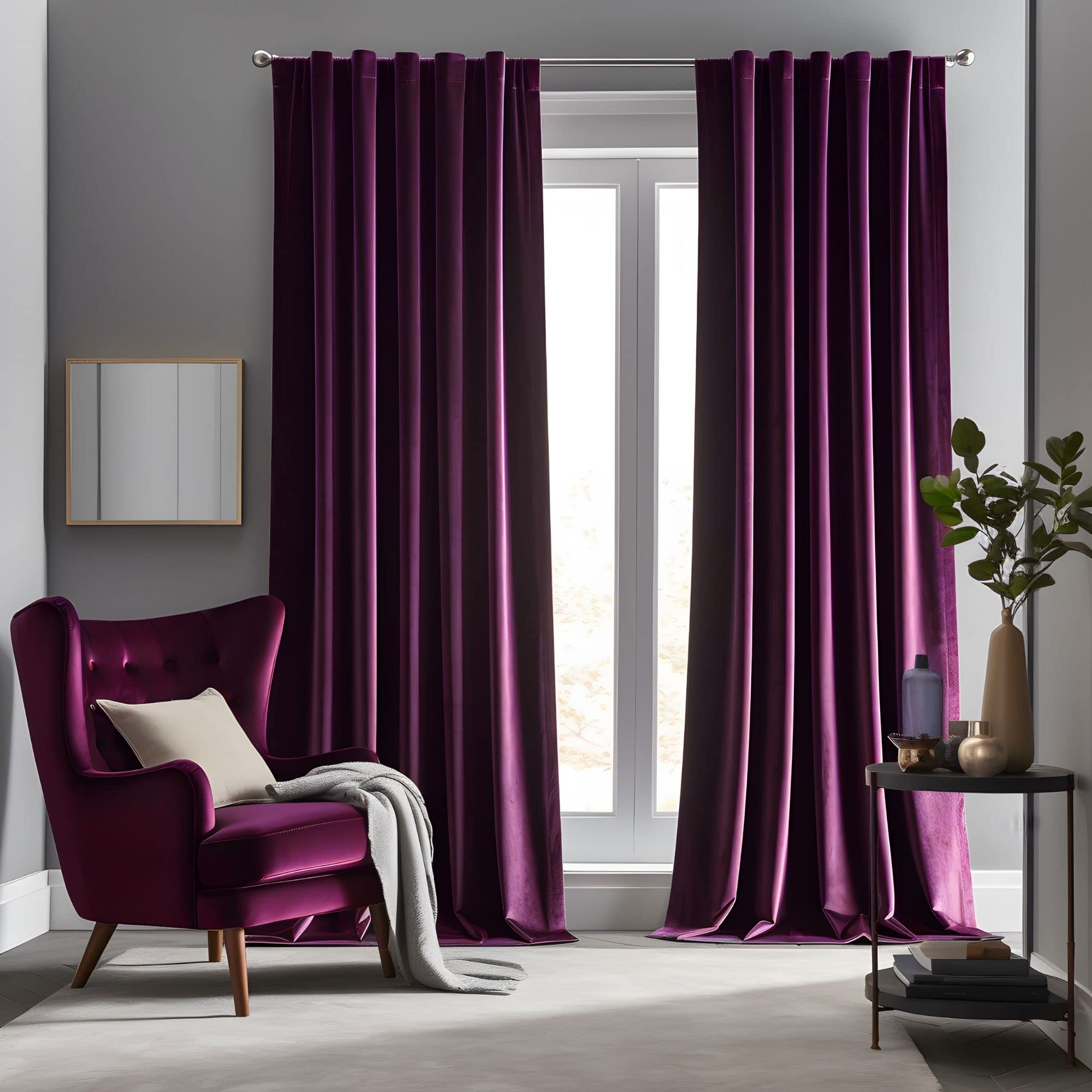 Photo 1 of Aljctns Grape Purple Velvet Curtains for Living Room Luxury Blackout Curtains for Bedroom,Thermal Insulated Super Soft Window Drapes Rod Pocket & Back Tab, 52" W x 108" L, 2 Panels Set