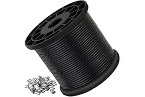 FLNGR Vinyl Coated Wire Rope 304 Stainless Steel Coated Wire Cable-Black, 1/16" OD to 3/32" x 200FT, with 60 Pcs Crimping Sleeves-Cable for String Lights, Suitable for Clotheslines