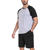 COLORFULLEAF Mens Pajamas Set Shorts and Shirt Bamboo Rayon Sleepwear Summer Nightwear Lightweight Sleep Sets S-XL