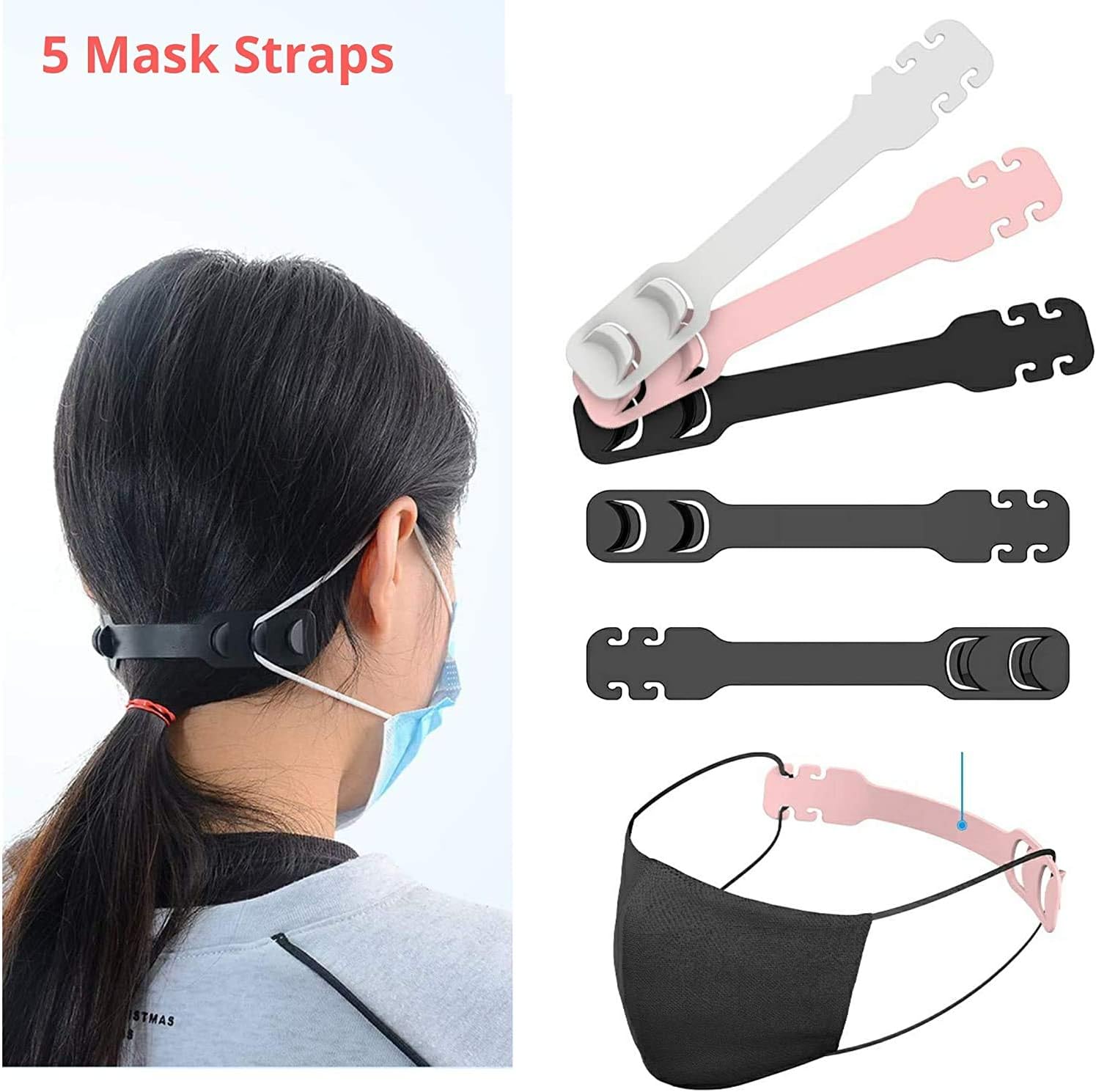 Face Mask Hook Strap Ear Loop extender 5 PACK Elastic bank adjuster protect the ears. Buckle adjustable anti slip grips