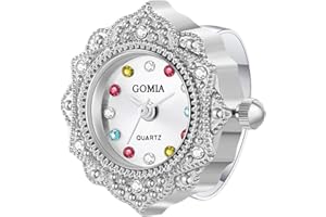 JewelryWe Novelty Finger Watch Classic Gold Silver Plated Round Quartz Adjustable Open Band Rings Watches for Men Women Halloween Costumes for Christmas