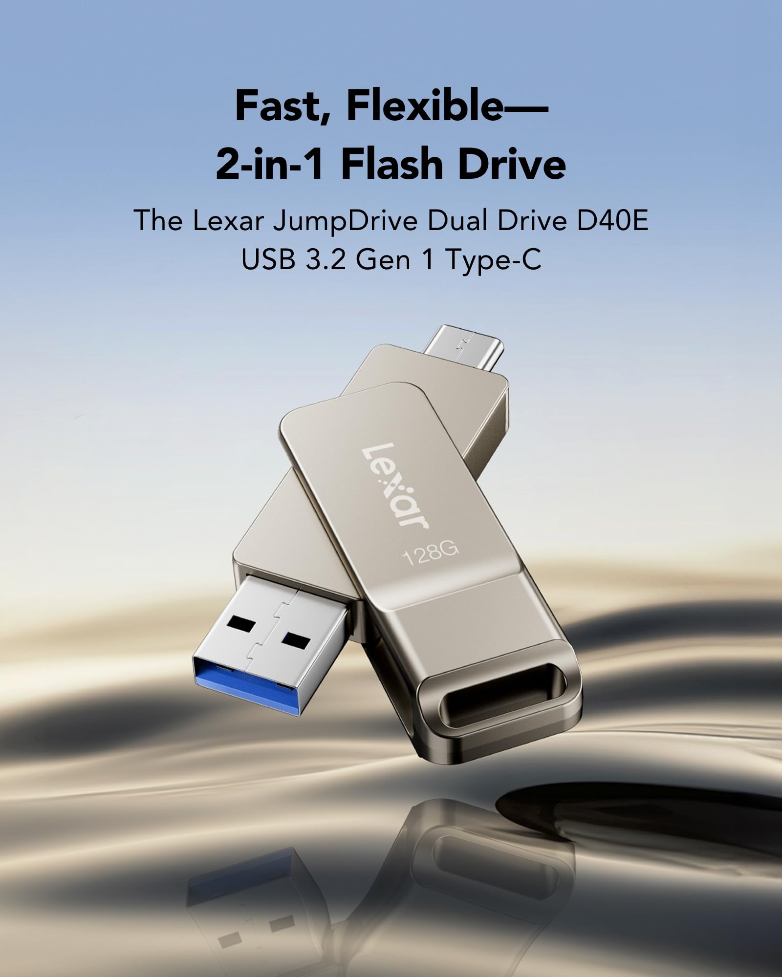 Lexar D40E 128GB Dual USB 3.2 Gen 1 Type-C Jump Drive, USB-C Flash Metal Housing Swivel Design Thumb Drive