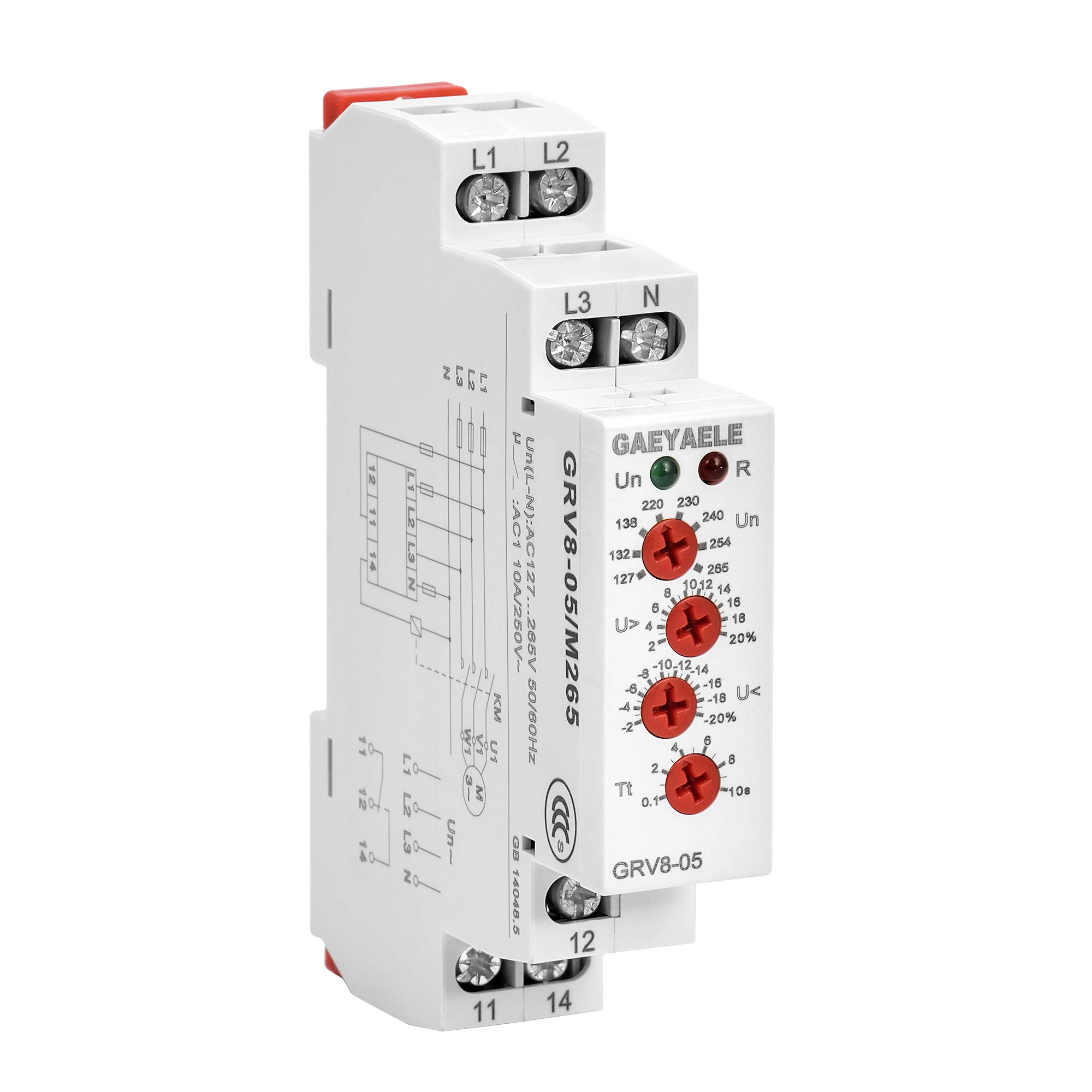 GAEYAELE Voltage Protection Relay with Phase Sequence Phase Failure Asymmetry Delay Time Function AC127V-265V 10A 1SPDT(GRV8-05,M265)