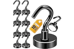 DIYMAG Magnetic Hooks, 25lbs 10Pack Black Extra Cruise Hook, Heavy Duty Earth Magnets with Hook for Hanging, Magnetic Hanger 